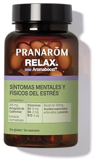 PRANAROM - Aromaboost Relax - Complemento Alimenticio - Apoya los Síntomas Mentales y Físicos del Estrés - Vitaminas B5 B6 B12 - Aceite Esencial de Lavanda Verdadera - 60 Cápsulas