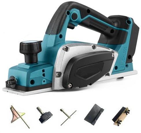 Cepillo de Madera Eléctrico Inalámbrico compatible con Makita 18V batería, 15000 rpm, Motor sin Escobillas, Profundidad Ajustable de 0-2 mm para Trabajos Carpintería DIY
