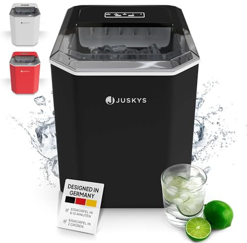 Juskys Eiswürfelmaschine IceOracle - Cocktail Eiswürfel in 6-13 min - Mini Eiswürfelbereiter für 12 kg/Tag - Großer Eiswürfelbehälter - Schwarz