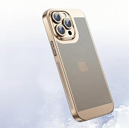 Tybiky Wärmeableitungs Hülle Kompatibel mit iPhone 12 Pro Max Galvanik Feine Lochschutz Handyhülle Ultradünne PC-Abdeckung Schutzhülle Neue Mattes Gefühl Kühlendes Atmungsaktives Case,Gold