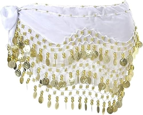 Zac's Alter Ego Coin Belly Dance Hip Skirt Rave Fringe Hip Scarf Costume Dance Mini Wrap Skirts for Women and Girls White