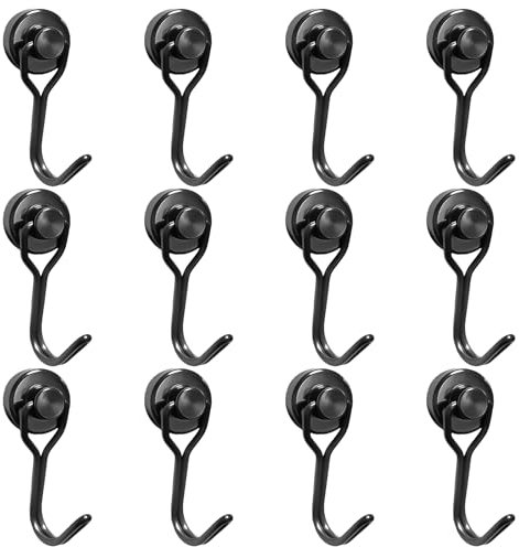 GBKDQQ Lot de 12 crochets magnétiques extra puissants en néodyme - 10 kg - Crochets magnétiques extra puissants - Aimants puissants - Pour portes en fer, réfrigérateurs, cuisines