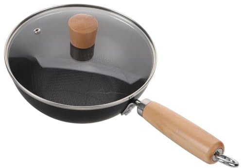 PRETYZOOM Small Iron Wok Pan Lid for Kitchen Use for Stove Cooking Mini Wok Frying Pan for Home