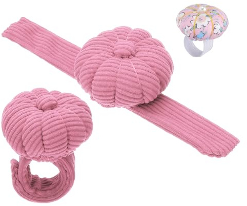 PATIKIL Wrist Pumpkin Pin Cushion, Snap Pin Cushion with Elastic Strap Ring Portable Embroidery Needle Pin Storage for Hand Craft Knitting, Light Pink