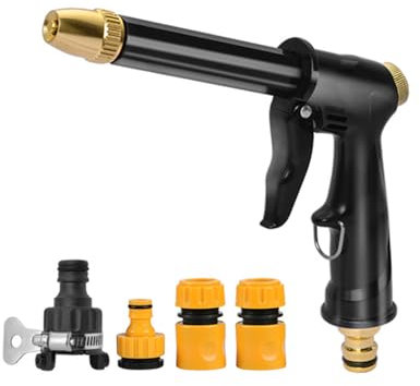 Pistola rociadora de manguera de jardín, pistola de agua de metal resistente, boquilla de pulverización de alta presión para riego de plantas, limpieza, lavado de coche y ducha de mascotas con 4