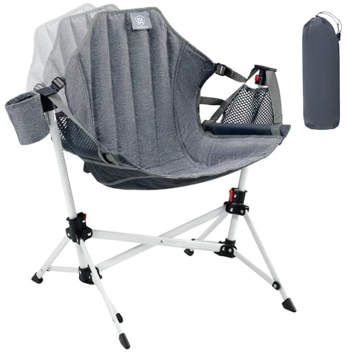 EVER ADVANCED Kids Hammock Chair Foldable, Kids Camping Chair with Stand Portable, Hammock Swing Chair with Cup Holder, Child Camping Gear Carry Bag for Traveling Outdoor Patio Supports 125LBS Grey