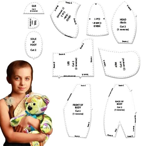 Memoryy - Plantilla de costura de oso – Juego de 10 patrones acrílicos, suministros de manualidades de animales de peluche, plantillas de costura reutilizables con instrucciones (idioma español no