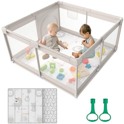 Cafolatt laufstall baby, laufgitter baby 120x120cm, laufstall Spielbereich mit atmungsaktiver Netzmatratze, rutschfester Basis & extragroßem