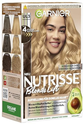 Garnier Nutrisse Blonde Lift Aufhellung für dunkles Haar in Honigbraun mit 4-Stufen-Aufhellung ohne vorherige Blondierung, 1 Stück