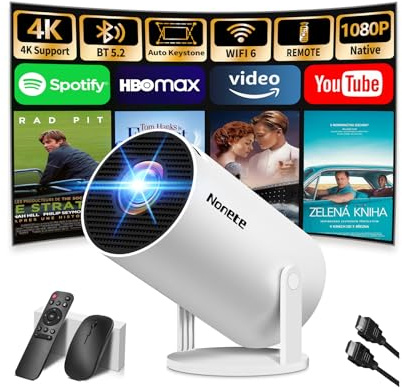 Beamer 4K Projektor Full HD 1080P【2026 Modell】 Mini Beamer mit WiFi 6 und Bluetooth 5.2, Android Tragbarer Projector 270° Dreh mit Auto Keystone für PC/HDMI/USB，mit Maus und Fernbedienung, Weiß