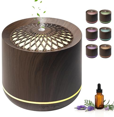 Diffuseur d'huiles Essentielles 300ML, Ultrasonique Diffuseur Huiles Essentielles Electrique, Diffuseur Parfum Maison avec Lumière LED 7 Couleurs, Humidificateur d’Air pour Chambre Yoga Spa Massage