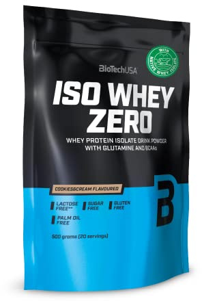 BioTechUSA Iso Whey Zero Premium Whey Protein Isolate with Native Whey Isolate, Added BCAA and glutamine, Cookies & Cream, 500 g (Pack of 1)