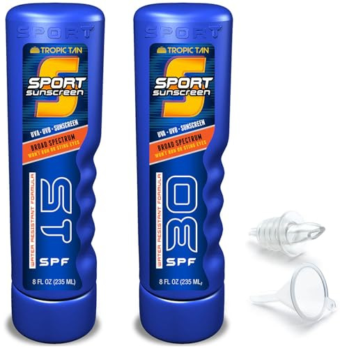 GoPong Sport Bottle Sunscreen Flask 2 Pack (16 oz Total) - Hidden Alcohol Travel Flasks - Secret Liquor Containers for Beaches, Cruises, and Sports Events – Includes Funnel & Spout