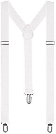 Boolavard® TM Zahnspange/Hosenträger One Größe voll einstellbare Y-förmige mit starken Clips (Weiß)
