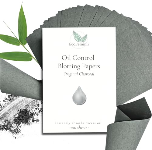 EcoFeminii Charcoal Oil Blotting Papers (100 Sheets) - Max Absorbency Sheets for Face & T-Zone, Instant Matte Shine Control