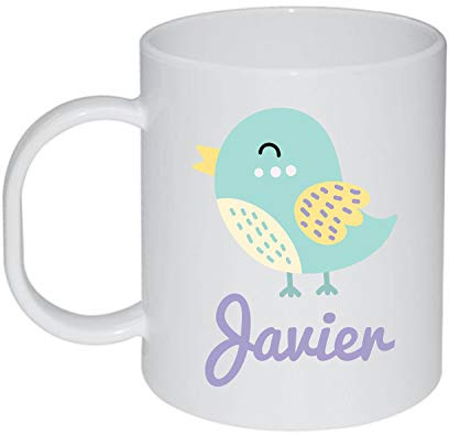 Kembilove Tazas Desayuno de Plástico Infantiles – Taza Personalizada Infantil Niños – Regalo Vuelta al Cole – Diseño Pájaro Azul