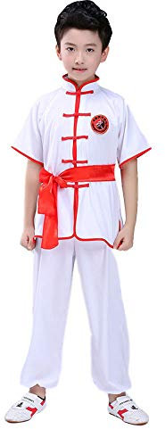FJJLOVE Tai-Chi-Uniformen, Traditionelle chinesische Kleidung für Jungen und Mädchen Kung Fu Martial Arts Student Training Bekleidung,Weiß,130
