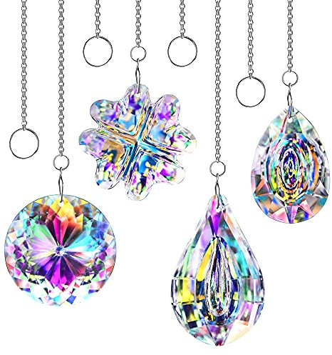 HDCRYSTALGIFTS 4pcs Crystal Suncatchers For Window Hanging Sun Catchers Indoor Rainbow Maker Crystals for Home Garden Decor Lamp Chandelier Lamp Prisms