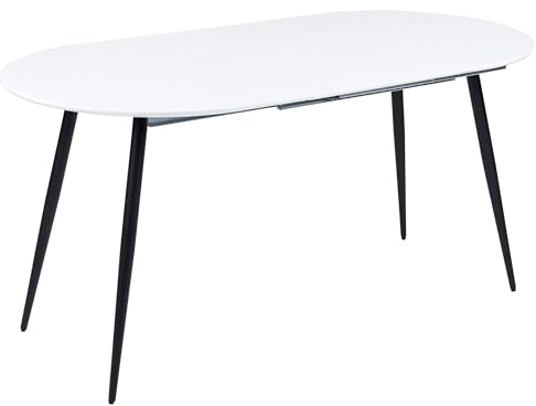 Beliani Mesa de Comedor Extensible Ovalada 120/160 x 80 cm Muebles de Cocina Tablero MDF Patas de Acero Blanco y Negro Starverton