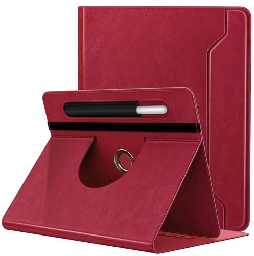 TiMOVO Universal Hülle für 9-11 inch Tablet, 360 Grad drehbarer Ständer Schutzhülle mit Stifttasche für 9 10 10.1 Inch Android Touchscreen Tablet, Vintage Rot