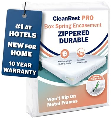 CleanRest PRO Box Spring Encasement - Ultimate Defense Against Allergens, Dust Mites, and More - Water Resistant, MicronOne Allergen Barrier, Zip-N-Click (Queen)