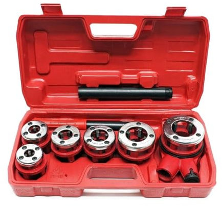 Kovalmax® Set di 6 Filiere con Leva Telescopica, Ottimizzato per Filettature di Tubi Grandi, Pettini di Filiera Inclusi