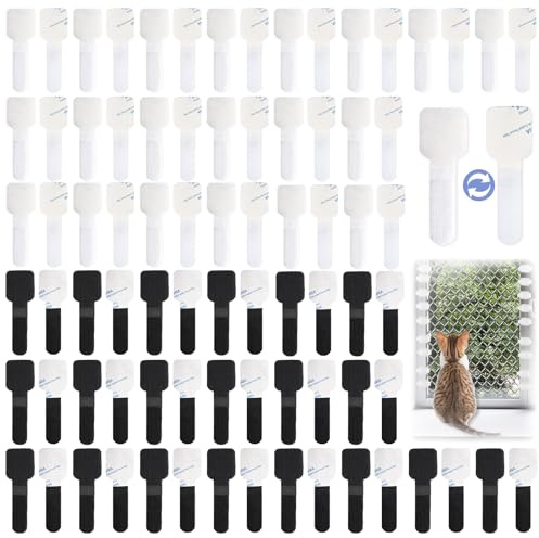 80PCS Tacky Tape for Cat Net for Balcony, Attachment of Cat Net for Balcony, No Drilling, Adhesive Hook Outdoor for Cat Net, Cat Safety Balcony Net Adhesive for Cable Management Home and Office