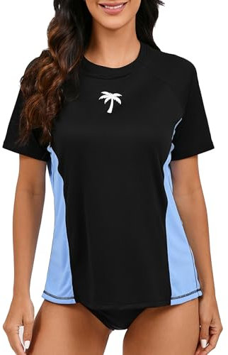 Halcurt Damen Rash Guard Kurzarm mit BH UV Shirt Sonnenschutz UPF 50+ Surf Schwimmshirt Schnell Trocknender Badeshirt XL