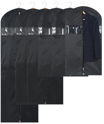 OTraki 6 Piezas Fundas Ropa Armario Transpirable Fundas Trajes Ropa Hombres y Mujeres con Ventana Transparente Plegable Protectores de Ropa Antipolvo para Viaje Vestidos Tamaño 100/150/180x60cm, Negro