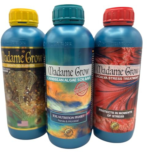 MADAME GROW Savanna Kit 3 x 1L, Accelerator + Lacalva + Caribbean, Växtgödsel, Växtnäringsmedel, Alggödsel, Blommande Gödsel, Näring och Energi