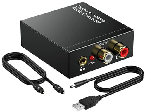 Bohaner DAC Converter 192kHz Digital to Analog Audio Converter Digital Optical Toslink Coaxial to RCA L/R 3.5mm Analog Stereo Audio Converter Adapter with Optical Cable for HDTV DVD Video Game