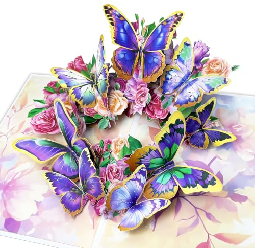 Happivue Birthday Cards for Women, 3D Flower Butterfly Happy Birthday Cards | Pop Up Card Gift Decoration for Daughter Wife Sister Mum Granddaughter Teacher Auntie, Thank You, Anniversary