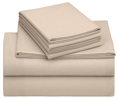 California Design Den Flannel King Bed Sheets Set - Made in Portugal 100% Cotton, Thick, Velvet Soft 4-Piece Flannel Sheets King Size Set, Triple-Brushed with Extra Deep Pockets - Beige Bliss