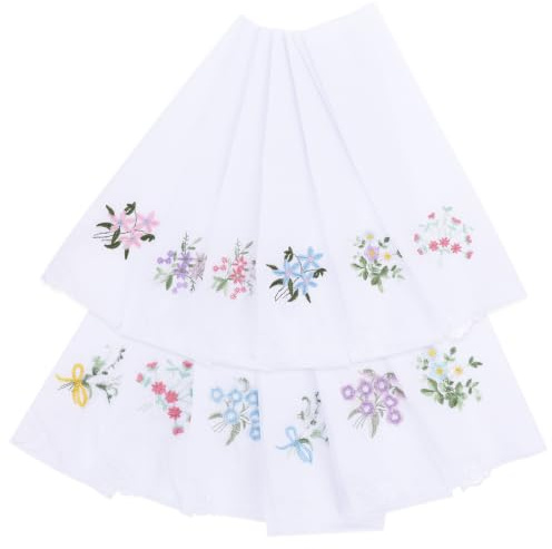 12 Pack Ladies Hankies Vintage Floral Lace Embroidered Hankies, Soft Cotton Vintage Handkerchiefs Women Wedding Handkerchiefs Cotton Machine Wash White Wedding Party Accessories