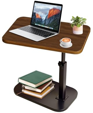 MiDube Höjdjusterbart C-format sidobord med 360° vridbar platta, modernt soffbord för vardagsrum, sovrum, badkar och soffa (valnöt)