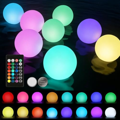 GORPENT 8 Pièces Lumiere Piscine, avec Télécommande, Boule Lumineuse à 16 Couleurs et 4 Modes d’Éclairage, IP65 pour Piscine Étang Jardin Fête, Piles Incluses, 8 x 8 x 7,5 cm