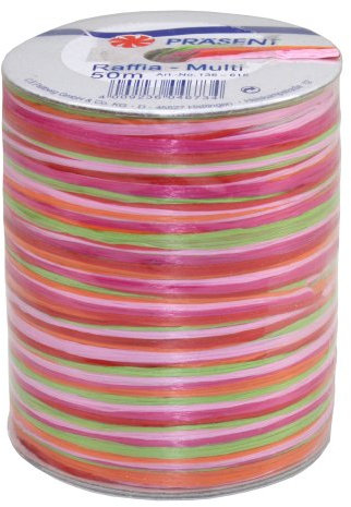 Präsent C.E. Pattberg Raffia-Multicolour Bastband rot-grün-pink, 50 m Geschenkband zum Einpacken, 5-strängiges Bastelband für Geschenke, Zubehör zum Dekorieren & Basteln