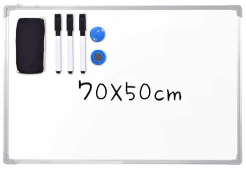 GOPLUS Magnetisches Whiteboard, 70 x 50 cm, Magnettafel mit abnehmbare Stiftablage, 3 schwarz Whiteboard Marker, 2 Magnete und Board Radiergummi, trocken Magnetpinnwand für Schule, Heim & Büro