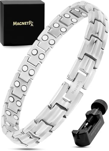 MagnetRX® Ultrastarkes Titan Magnetarmband für Damen – Magnet Armbänder für Frauen – Magnetisches Titan Armband Längenverstellbar mit Größenbestimmungswerkzeug, Damen Armbänder (Silber)