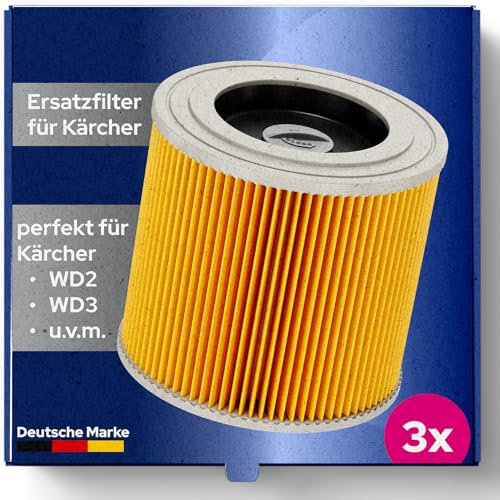Ersatzfilter [3x] für Kärcher Filter WD3 & WD2 Filter Staubsauger - Filter für Kärcher Staubsauger [WD3, WD2, WD1, MV3, MV2, A, K, KNT, NT, SE, VC] - Auch für Allergiker geeignet