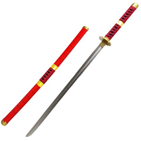 damdos Halloween Prop 101,6 cm Katana Arma Cosplay Spada Roronoa Zoro PU Gomma Samurai Spade regali di compleanno (nero) (rosso)