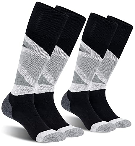 CS CELERSPORT 2 Pack Merino Wool Women's Ski Socks with Full Cushion, Winter Warm Thermal Socks for Skiing Snowboarding, Black + Light Grey, Medium