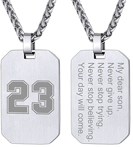 GoldChic Jewelry Collier Plaque Militaire Pendentif Prénom Personnalisé Lisse Homme Médaillon Acier Inoxydable Argent/Noir/Or Bijoux Personnalisable Chaine 73cm+5cm Cadeau Noël Fête des Mères Pères