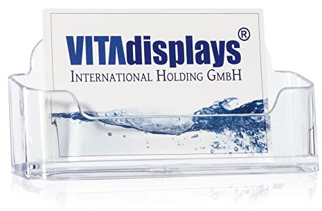 100 Stk. DIN A7 Tisch-Visitenkartenhalter im Querformat, transparenter und standfester Visitenkartenspender, Visitenkartenständer, glasklarer Visitenkartenaufsteller für A7 Flyer und Visitenkarten