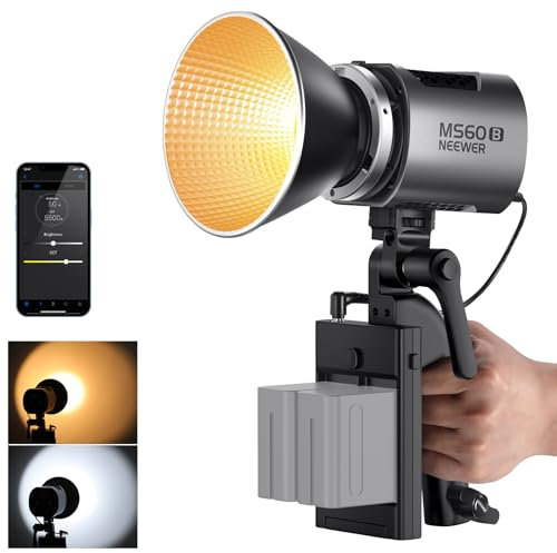 NEEWER MS60B LED Videoleuchte mit 6 Farbdiffusoren Kit, 65W Mini COB 2,4G/APP Steuerung Bi Color 2700K-6500K Dauerlichtleistung 40000lux/m CRI97+ TLCI98+ 12 Szenen, PWM Dimmung, Bowens Mount