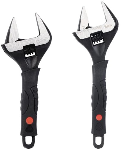 Sharp-tec 2Pcs Adjustable Spanner Set, 6 and 8 Wrenches, 34mm/36mm Wide Jaw Opening Black Oxide Finish, Heavy-Duty Plumbing Tools for Plumbers, DIY & Professionals