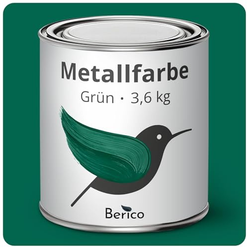 Berico Metallfarbe - Grün Moosgrün Tannengrün - 3,6 Kg - 4in1 Premium Metallschutzlack - Direkt auf Rost - Für Stahl, Zink, Aluminium, Kupfer und Eisen -