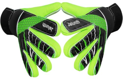 Jalunth Kids Youth Soccer Goalkeeper Goalie Gloves Boys Girls Goal Keeper Field Player Glove Ages 9-10 Years Old Anti-Slip Latex Palm Soft Pu Hand Back Size 7 Black Green