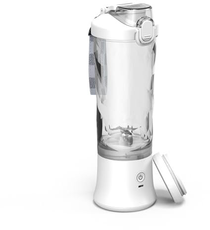 Meichoon Blender Portable Electrique USB Presse-agrumes Sans Fil 600ml/22oz Taille Personnelle Bec à Siroter Tête 6 Lames Sport Voyage LB34 Blanc, Q-LB34 White