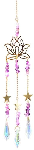 Breloque en Forme de Fleur de, en, Motif de Lune et d'améthyste - Décoration Arc-en-Ciel avec Soleil, Lune et Fleur de - pour la Maison, Le Bureau, la Voiture